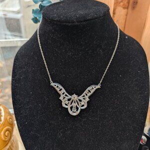 Vintage Art Nouveau Rhinestone Butterfly Necklace, AS IS